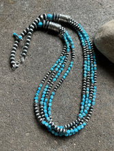 Load image into Gallery viewer, Sleeping Beauty Turquoise Multi Strand Sterling Silver Bead Necklace 28 inch