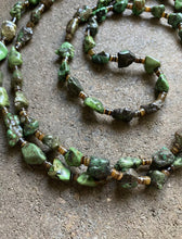 Load image into Gallery viewer, Sterling Silver Green Turquoise Nuggets with Heishi Bead Necklace. 60 inch