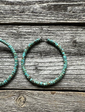 Load image into Gallery viewer, Sterling Silver Heishi Turquoise W Pearls Bead Hoop Earrings. 3 Inch