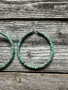 Sterling Silver Heishi Turquoise W Pearls Bead Hoop Earrings. 3 Inch