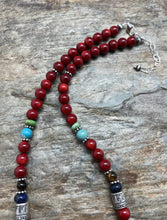 Load image into Gallery viewer, Sterling Silver Multi Stone Red Coral Bead Necklace 18 inch