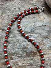 Load image into Gallery viewer, Sterling Silver Stamped Pearls Coral Bead Necklace 18 inch