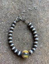 Load image into Gallery viewer, Bumblebee Jasper W Navajo Pearls Sterling Silver Bead Bracelet.