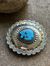 Load image into Gallery viewer, Native American Sterling Silver Turquoise Belt Buckle. CY