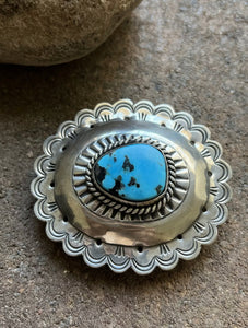 Native American Sterling Silver Turquoise Belt Buckle. CY