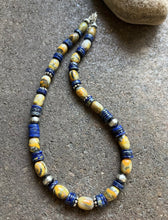 Load image into Gallery viewer, Sterling Silver Bumblebee Jasper Lapis Pearls Bead Necklace. 18 inch