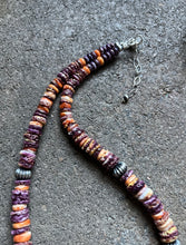 Load image into Gallery viewer, Sterling Silver Graduated Purple Orange Spiny Oyster Bead Necklace 18 Inch