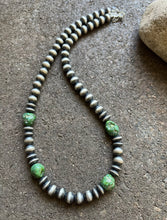 Load image into Gallery viewer, Sterling Silver Pearls Sonoran Gold Turquoise Nuggets Bead Necklace 18 inch