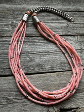 Load image into Gallery viewer, Sterling Silver Multi Strand Pink Coral W Pearls Bead Necklace 30 Inch