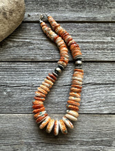 Load image into Gallery viewer, Sterling silver orange spiny oyster bead necklace 18 Inch