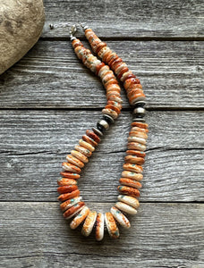 Sterling silver orange spiny oyster bead necklace 18 Inch