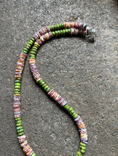 Load image into Gallery viewer, Sterling Silver Multi Color Shell Green Turquoise Bead Necklace. 18 inch