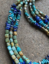 Load image into Gallery viewer, Sterling Silver Multi Strand Blue Green Turquoise Lapis Bead Necklace. 26 inch