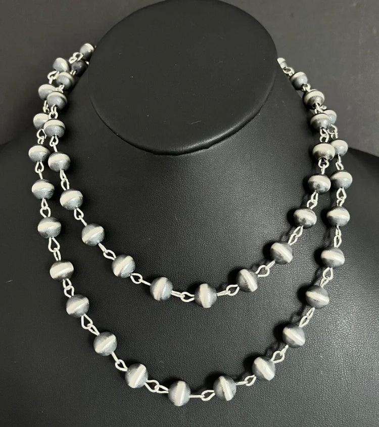 10mm 40 inch Sterling Silver Pearls Rosary Bead Necklace.