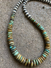 Load image into Gallery viewer, Sterling Silver Graduated Green Turquoise W Pearls Bead Necklace. 18 inch