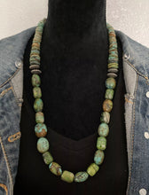Load image into Gallery viewer, Sterling Silver Green Turquoise Bead Necklace. 26 inch