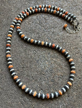 Load image into Gallery viewer, Sterling Silver Orange Spiny Oyster with 6mm Pearls Bead Necklace. 22 inch