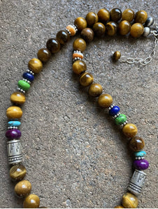 Sterling Silver Tiger’s Eye Multi Stone Bead Necklace. 18 inch. Gift