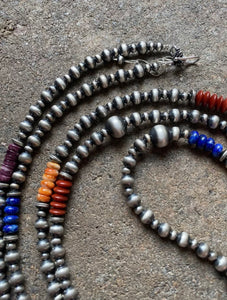 Long Sterling Silver Multi Stone Bead Necklace. 60 inch