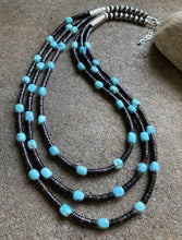 Load image into Gallery viewer, Sterling Silver Layered Multi Strand Turquoise Nuggets Bead Necklace 27 Inch.