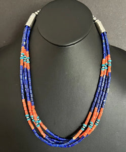 Sterling Silver Multi Strand Stone Lapis Bead Necklace. 24 inch