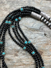 Load image into Gallery viewer, Sterling Silver Multi Strand Black Onyx with Turquoise Bead Necklace. 22 Inch
