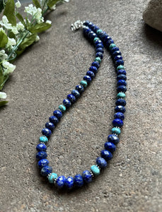 Sterling Silver Lapis Turquoise Bead Necklace. 19 inch