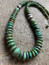 Load image into Gallery viewer, Sterling Silver Graduated Green Turquoise Bead Necklace. 18 inch