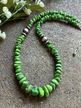 Load image into Gallery viewer, Sterling Silver Graduated Green Turquoise Bead Necklace. 18 inch