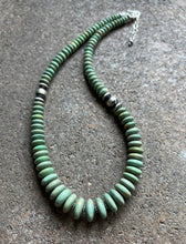Load image into Gallery viewer, Sterling Silver Graduated Green Turquoise Bead Necklace. 18 inch