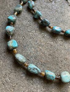 Sterling Silver Turquoise Nuggets with Heishi Bead Necklace. 25 inch