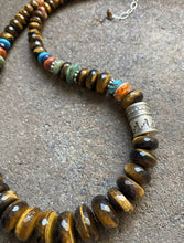 Load image into Gallery viewer, Sterling Silver Graduated Tiger’s Eye Multi Stone Bead Necklace. 24 inch