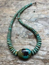 Load image into Gallery viewer, Sterling Silver Graduated Green Turquoise Bead Necklace. 18 inch