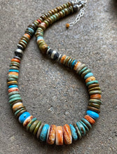 Load image into Gallery viewer, Sterling Silver Graduated Blue Green Turquoise Spiny Oyster Bead Necklace 18”