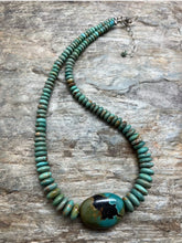 Load image into Gallery viewer, Sterling Silver Graduated Green Turquoise Bead Necklace. 18 inch