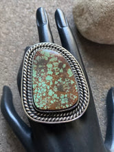 Load image into Gallery viewer, Native American Sterling Silver Green Royston Turquoise Adjustable Ring. CY