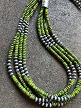 Load image into Gallery viewer, Sterling Silver Multi Strand Green Turquoise W Pearls Bead Necklace. 28 inch