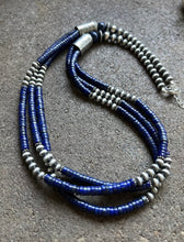 Load image into Gallery viewer, Sterling Silver Multi Strand Lapis W Pearls Bead Necklace. 28 inch