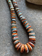 Load image into Gallery viewer, Sterling Silver Graduated Turquoise W Spiny Oyster Bead Necklace. 18 inch