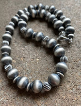 Load image into Gallery viewer, Sterling Silver 12mm 18 Inch Navajo Pearls W Corrugated Bead Necklace.