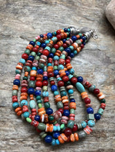 Load image into Gallery viewer, Sterling Silver Multi Strand Multi Stone Bead Necklace. 15 inch