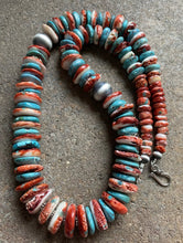 Load image into Gallery viewer, SterlingSilver MultiStone Graduated Turquoise Spiny Oyster Bead Necklace 26 inch