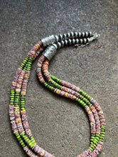 Load image into Gallery viewer, Sterling Silver Multi Strand Multi Color Shell Turquoise Bead Necklace. 24 inch