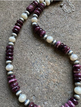 Load image into Gallery viewer, Sterling Silver Purple Spiny Oyster W Freshwater Pearls Bead Necklace 18 inch