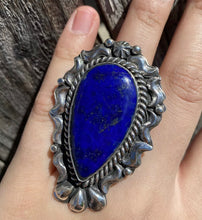 Load image into Gallery viewer, Native American Sterling Silver Lapis Adjustable Ring. CY