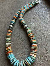 Load image into Gallery viewer, Sterling Silver Graduated Turquoise Spiny Oyster Bead Necklace 18 Inch