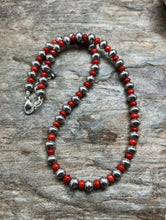 Load image into Gallery viewer, Sterling Silver Stamped Pearls Coral Bead Necklace 18 inch
