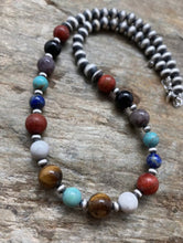Load image into Gallery viewer, Sterling Silver Multi Stone Round W Navajo Pearls Bead Necklace 18 inch