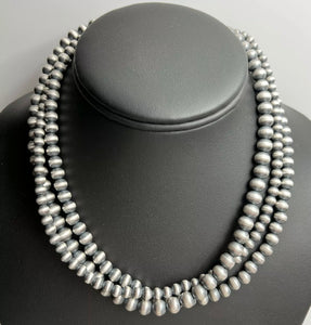 Sterling Silver 5mm 6mm 7mm Pearls Multi Strand Bead Necklace. 16 inch