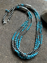 Load image into Gallery viewer, Sleeping Beauty Turquoise Multi Strand Sterling Silver Bead Necklace 28 inch